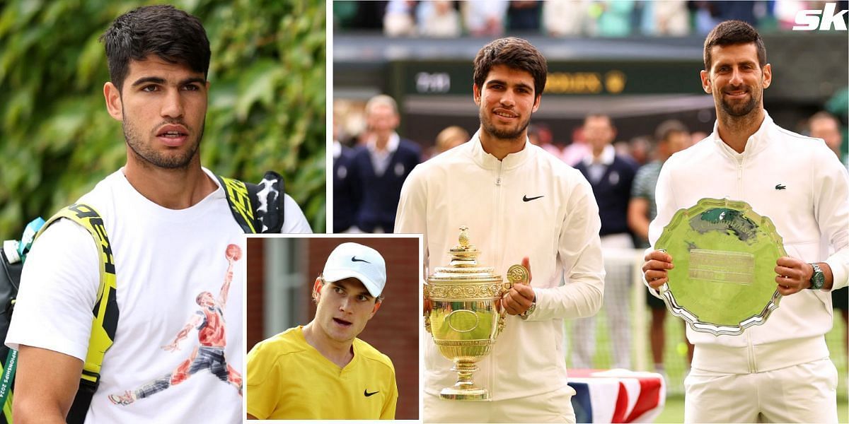 Carlos Alcaraz (L), pictured with Novak Djokovic (R), Jack Draper (inset) (Image Source: Getty)