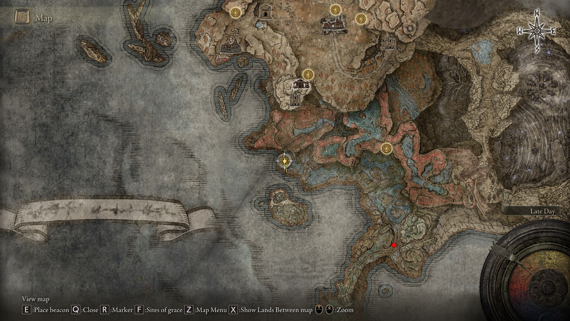 Southern Shore map fragment marked in red (Image via FromSoftware)