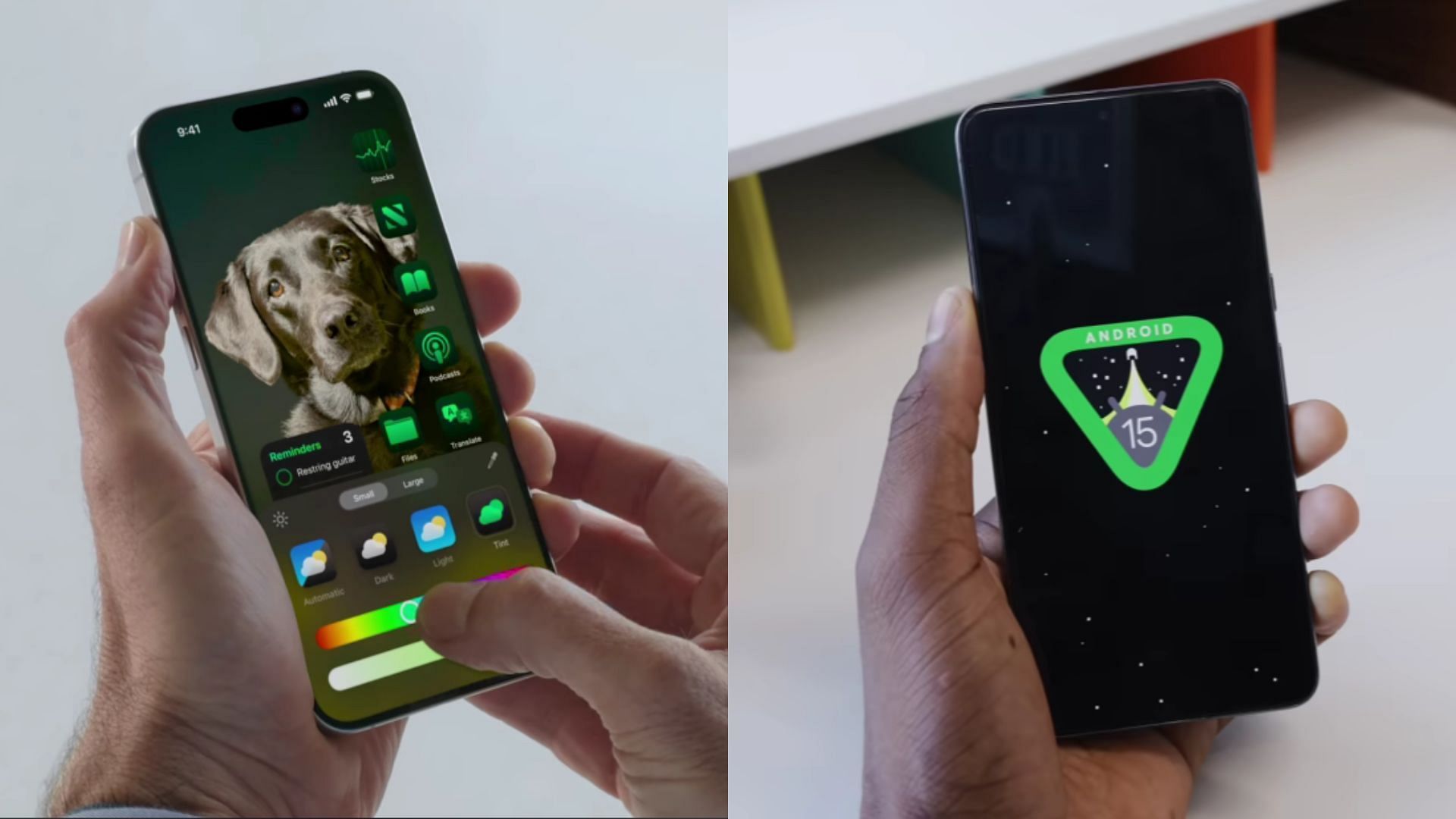 The major differences in the iOS 18 vs Android 15 comparison (Image via Apple, YouTube/@ Marques Brownlee)