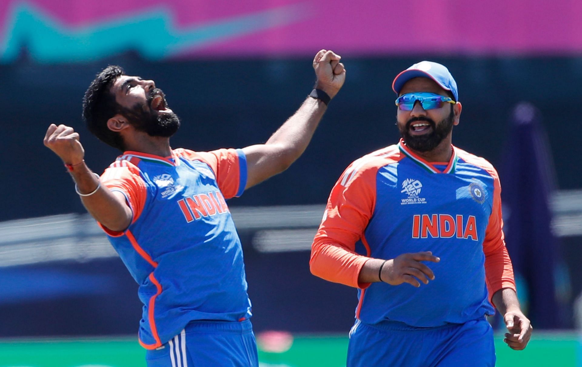 Jasprit Bumrah celebrating after taking a wicket on Sunday. (Image: BCCI)