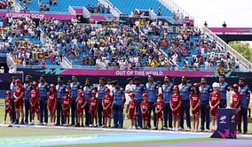 Where does Sri Lanka's score of 77 rank among lowest totals in Men's T20 World Cup history?