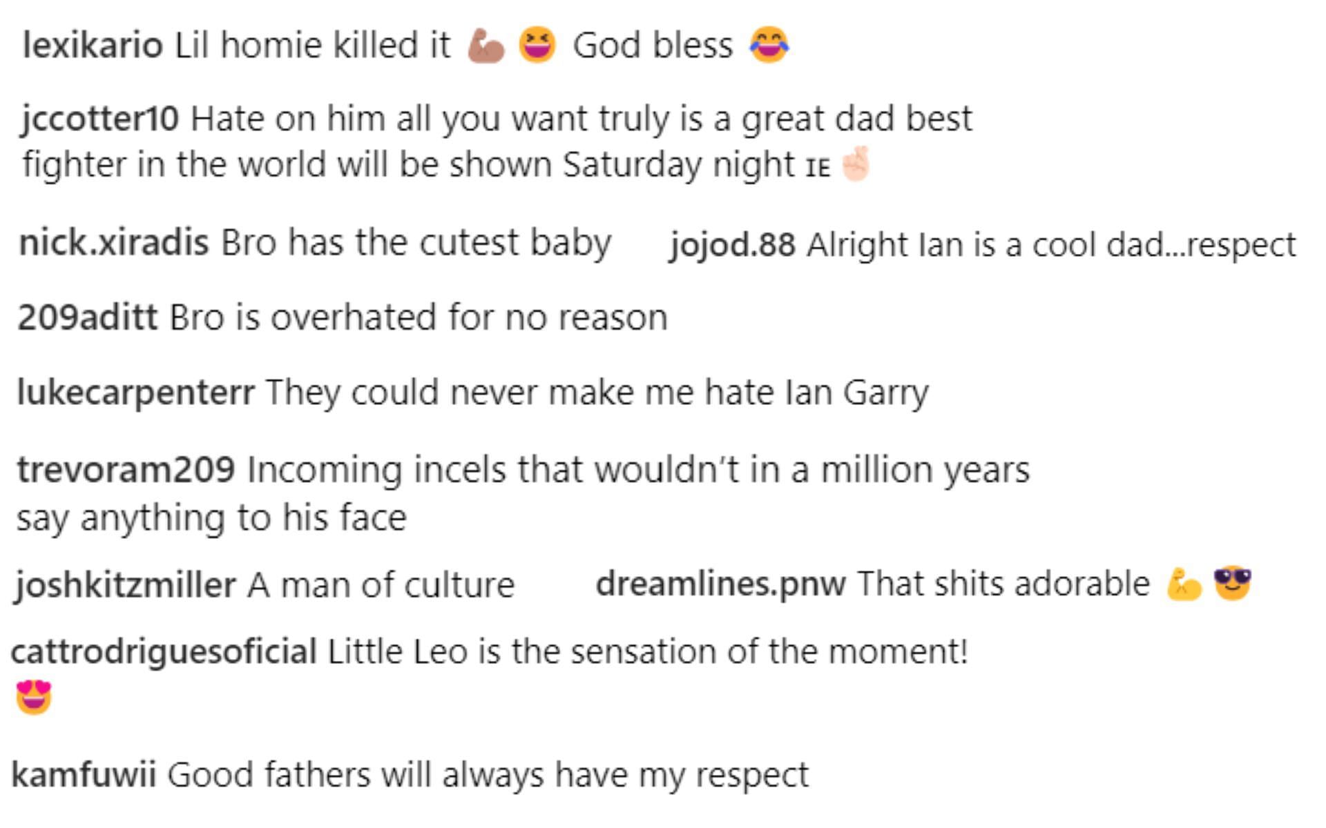 Screenshot of fan reactions to Ian Garry&#039;s post on Instagram