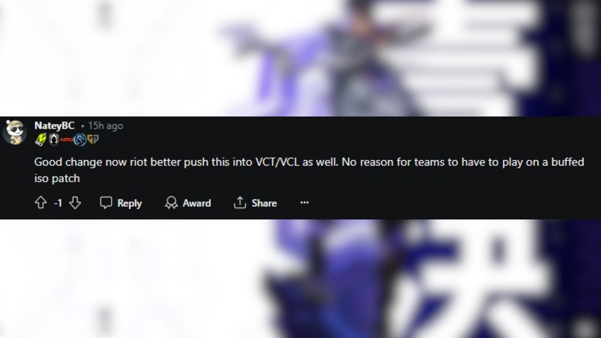 Fan wants Iso nerf to be live in VCT fast (Image via Reddit/u/NateyBC)
