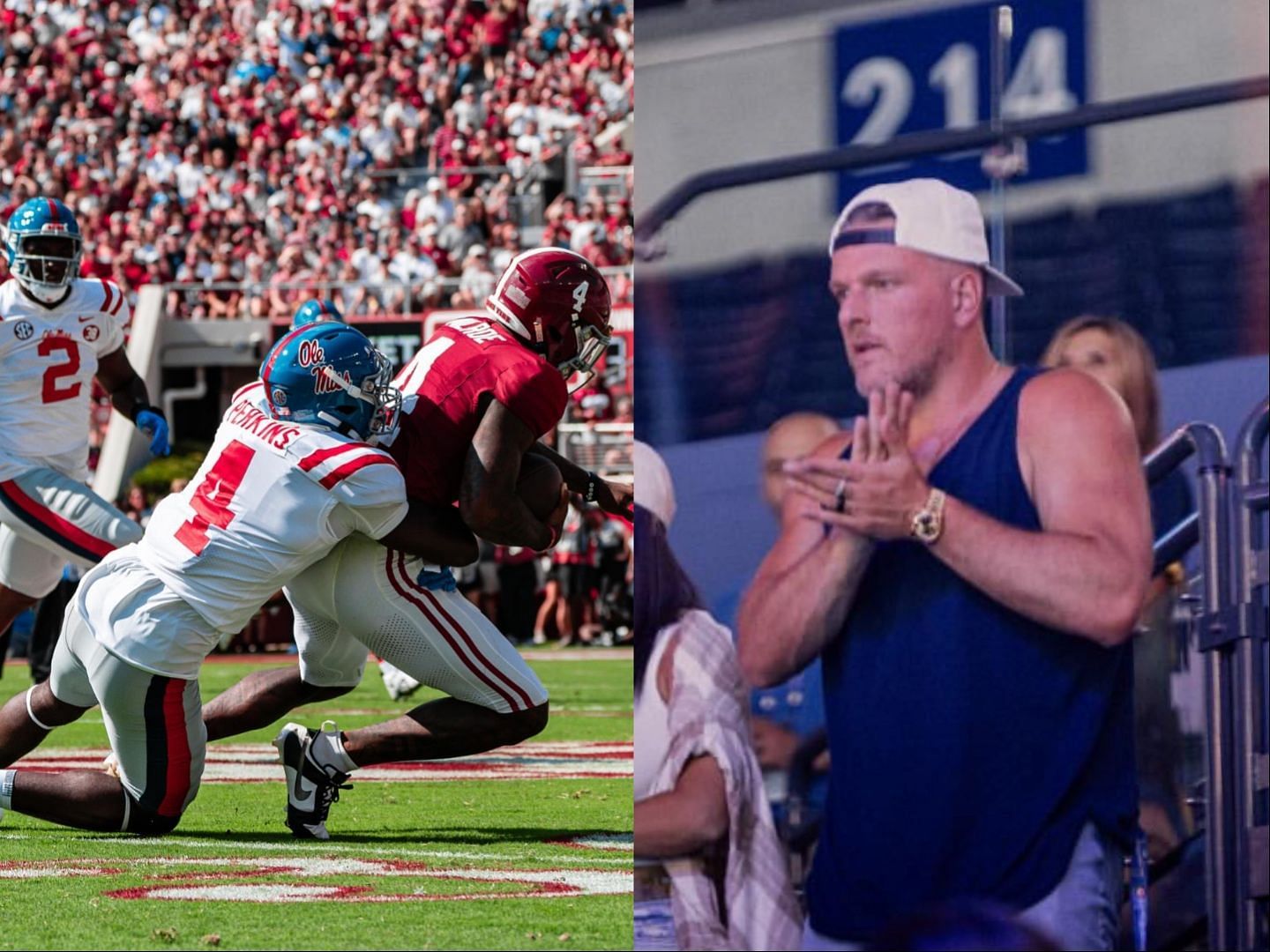 Pat McAfee and Ole Miss players, images via Instagram 