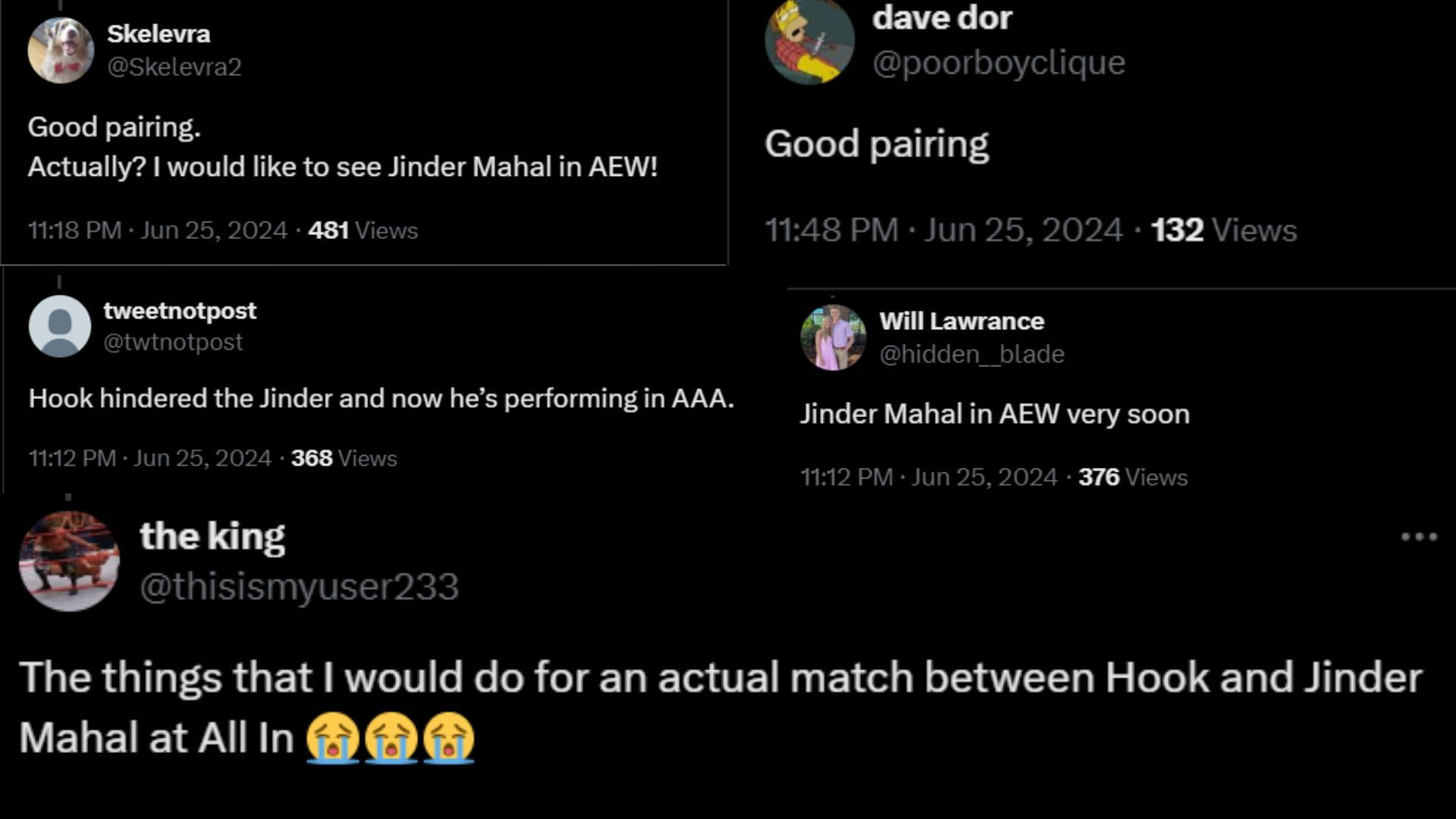 Fan reactions to Jinder Mahal teaming up with Satnam Singh [Image Credits: Various X profiles]