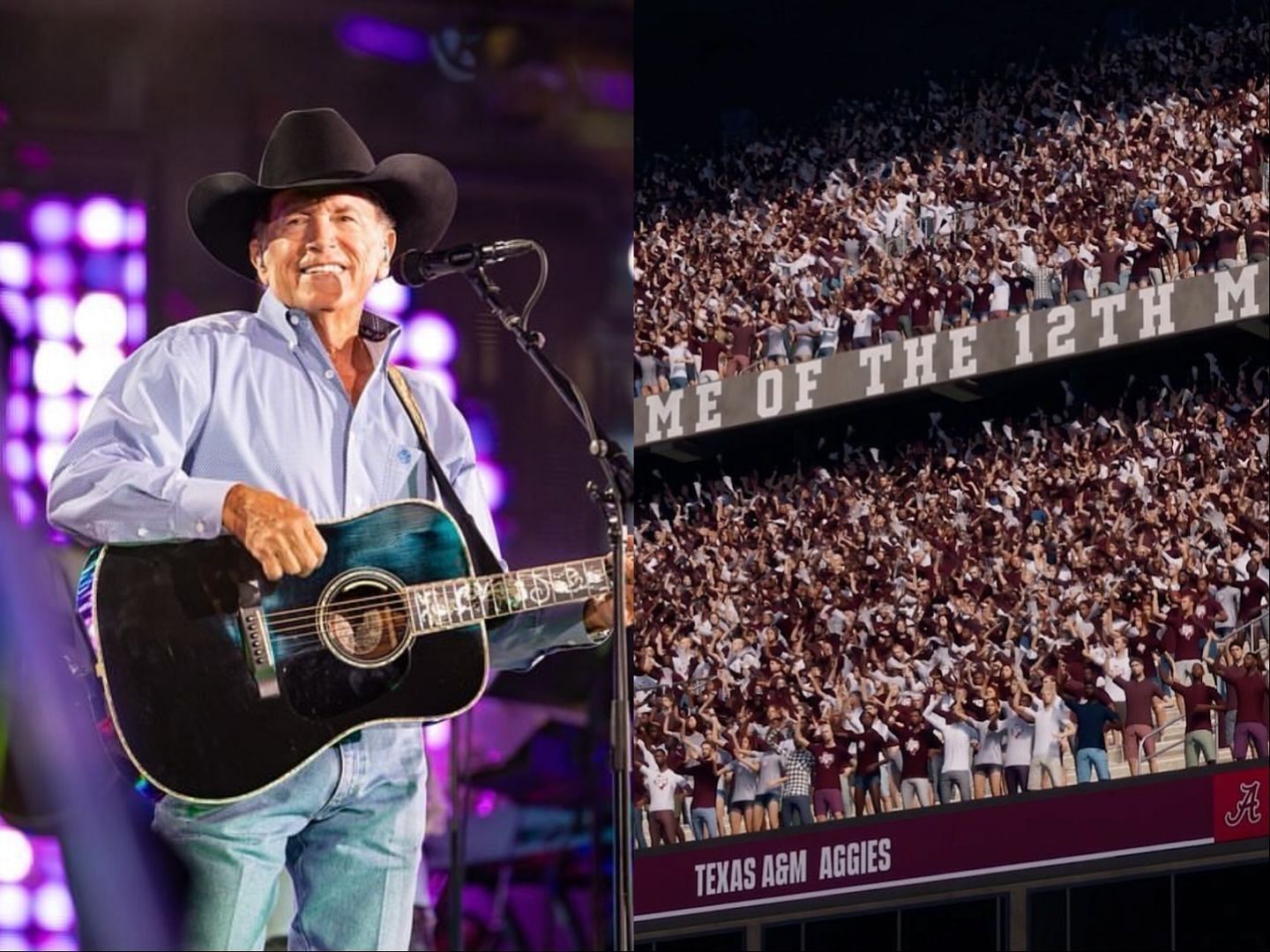 George Strait and Texas A&amp;M game attendees, images via Instagram