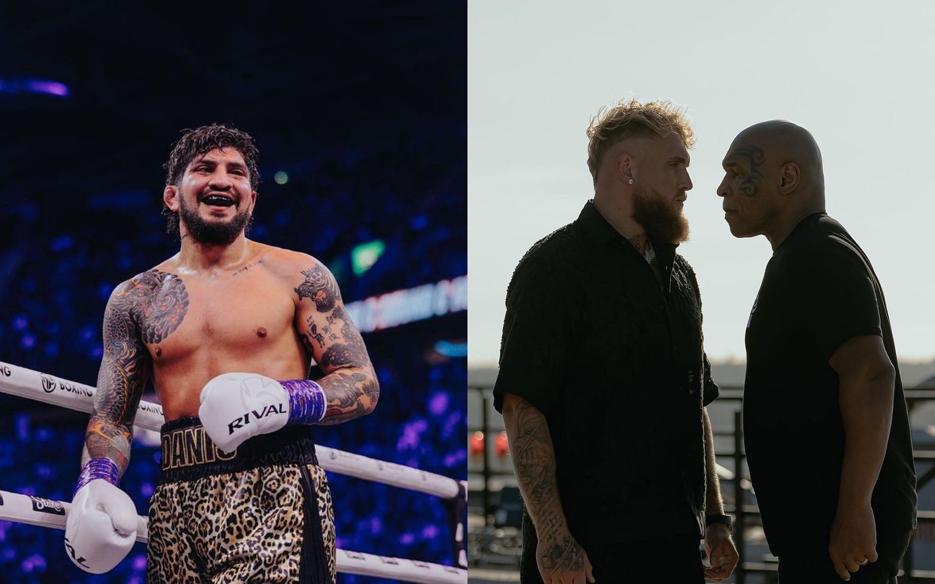 Dillon Danis (left) reacts to Mike Tyson vs. Jake Paul (right) getting postponed [Images courtesy: @jakepaul and @dillondanis on Instagram]