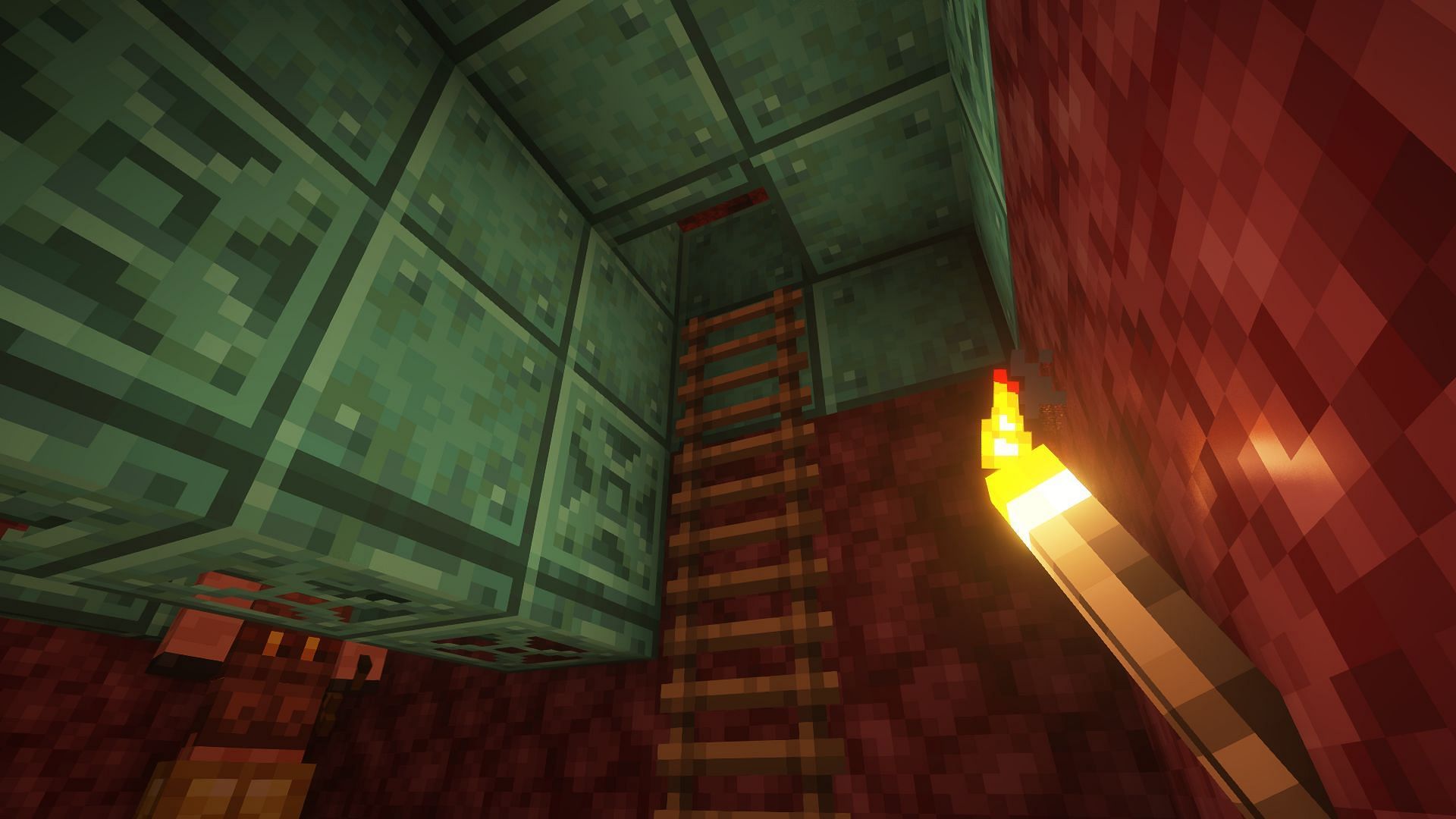 A ladder added to the farm to get in and out (Image via Mojang)