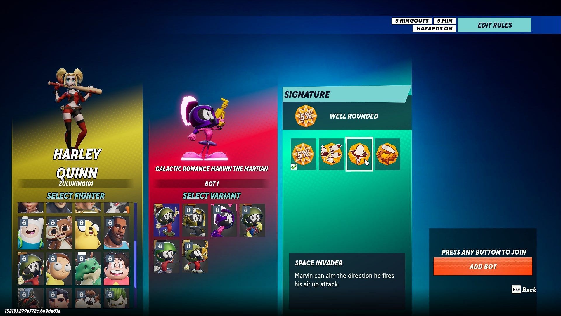 Space Invader is a great perk selection for Marvin the Martian (Image via Player First Games)