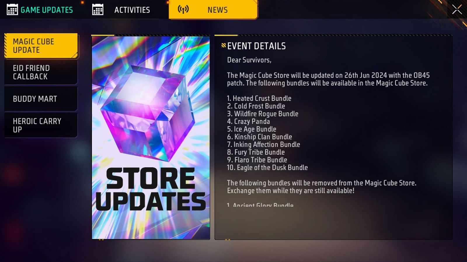 free fire next magic cube store update