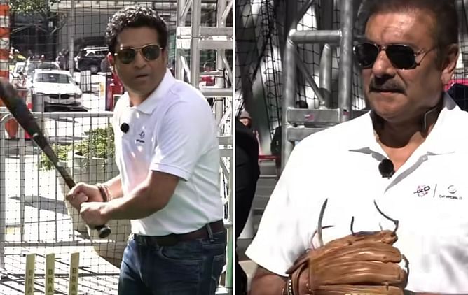 [Watch] Sachin Tendulkar and Ravi Shastri try their hand at baseball in New York during 2024 T20 World Cup