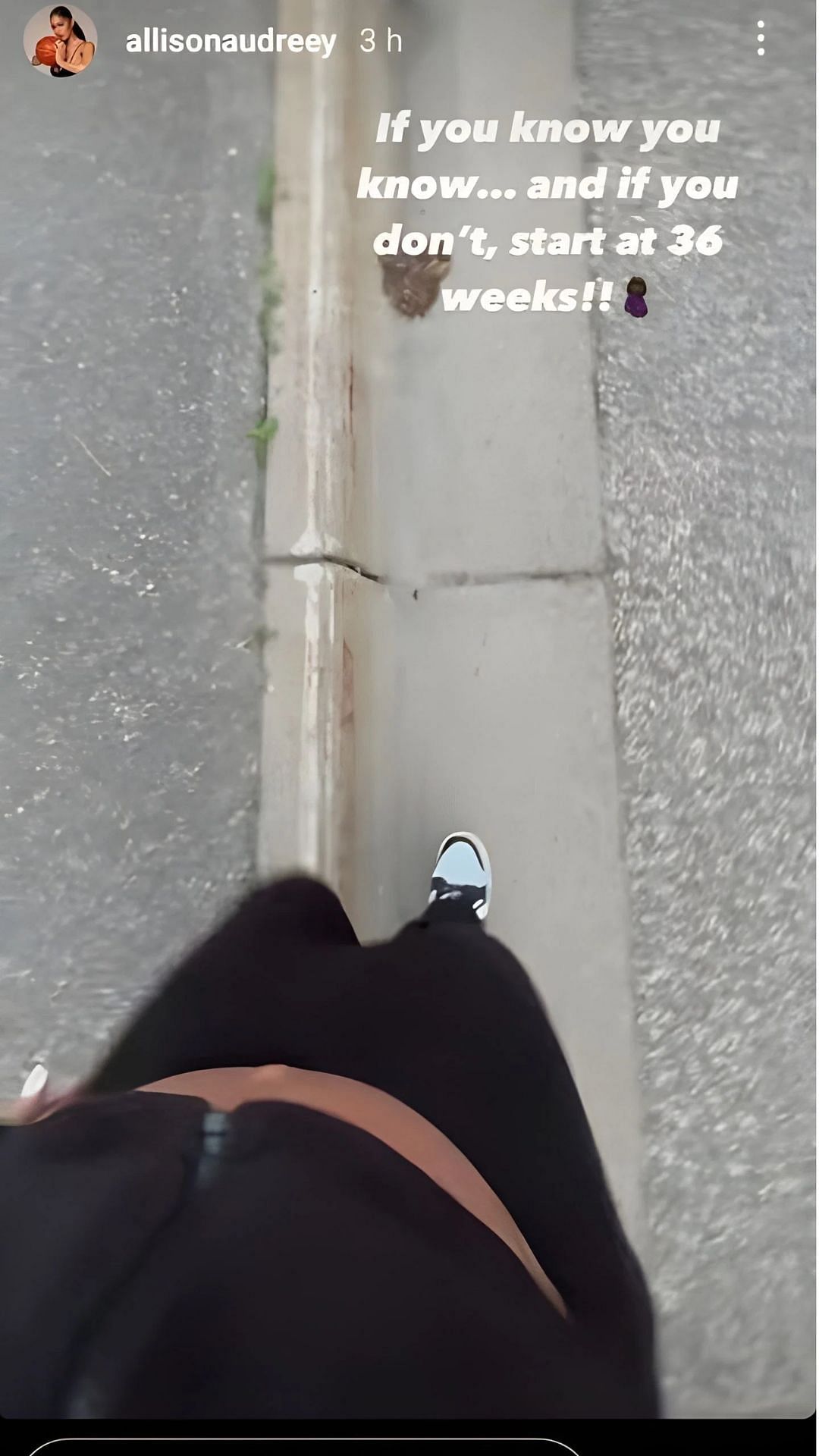 Allison's Instagram story featuring her walking routine ahead of her due date