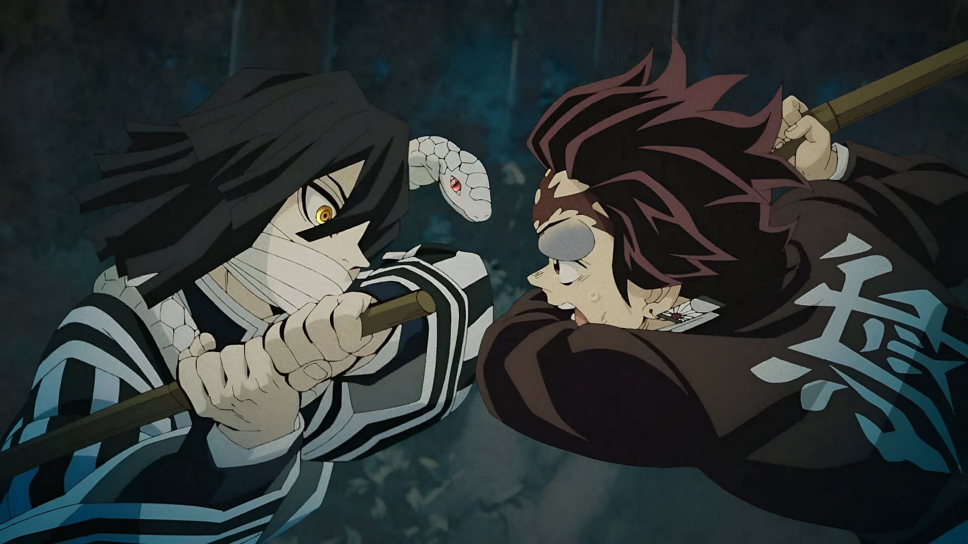 Iguro (left) and Tanjiro (right) (Image via Ufotable)