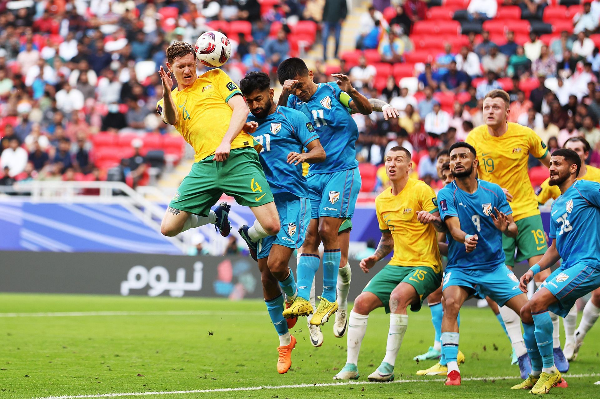 India's Sunil Chhetri going up for a header