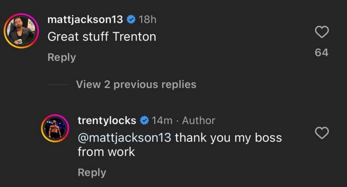 Screengrab of Matthew&#039;s comment on Trent Beretta&#039;s post