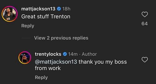 Screengrab of Matthew's comment on Trent Beretta's post