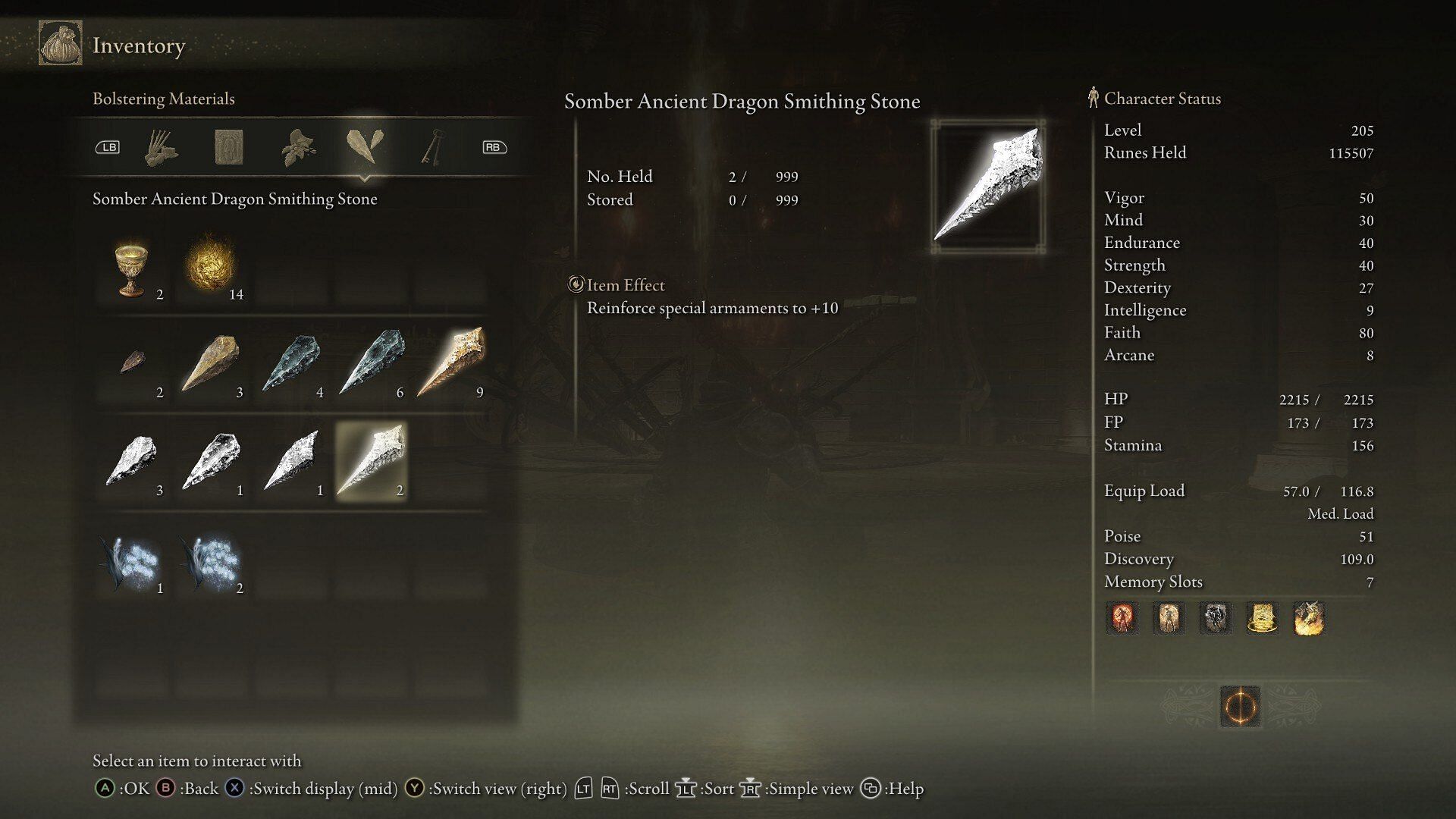 The Somber Ancient Dragon Smithing Stone in Elden Ring (Image via FromSoftware)