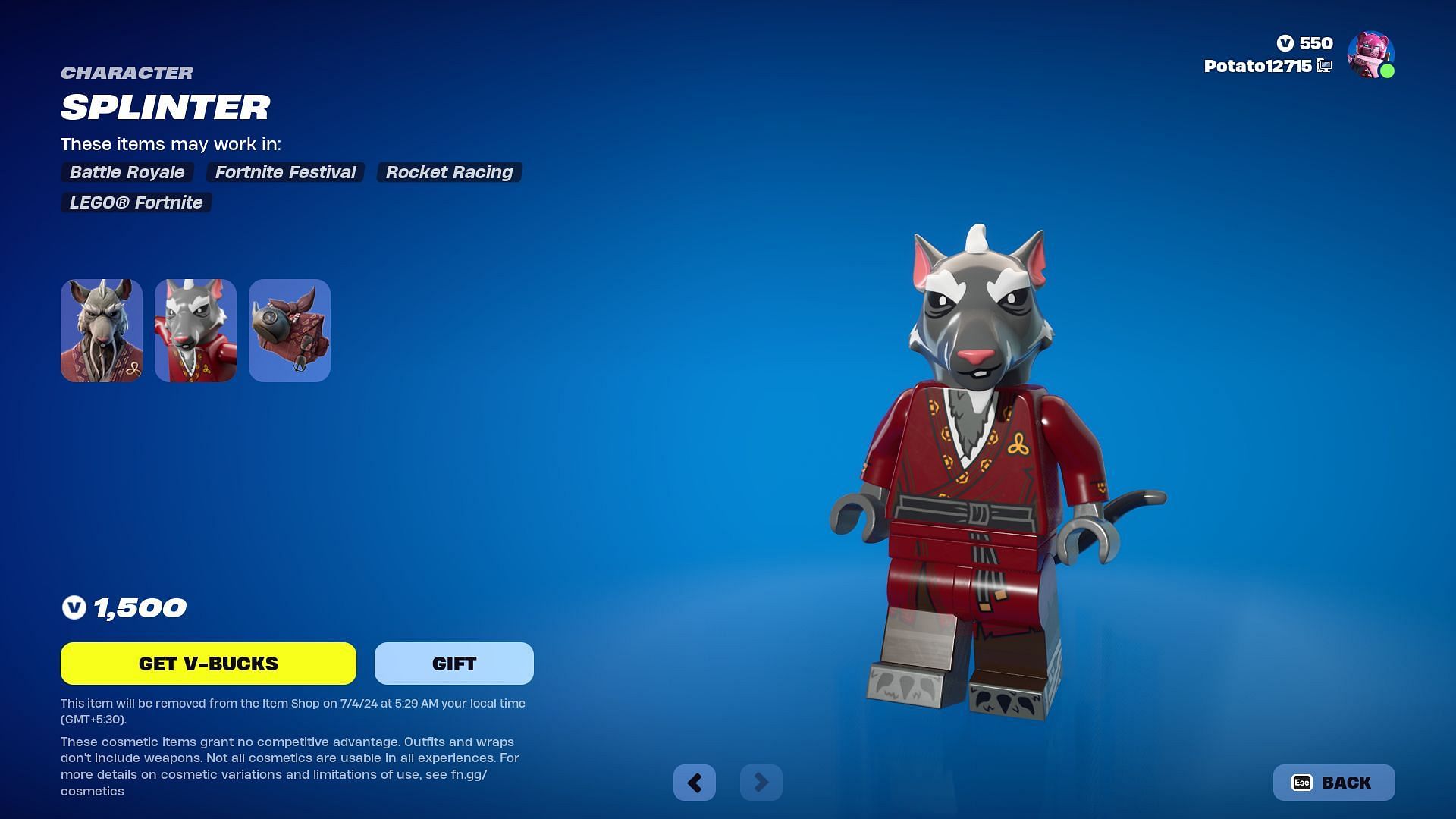 Splinter skin has no bundle associated with it at the moment (Image via Epic Games)