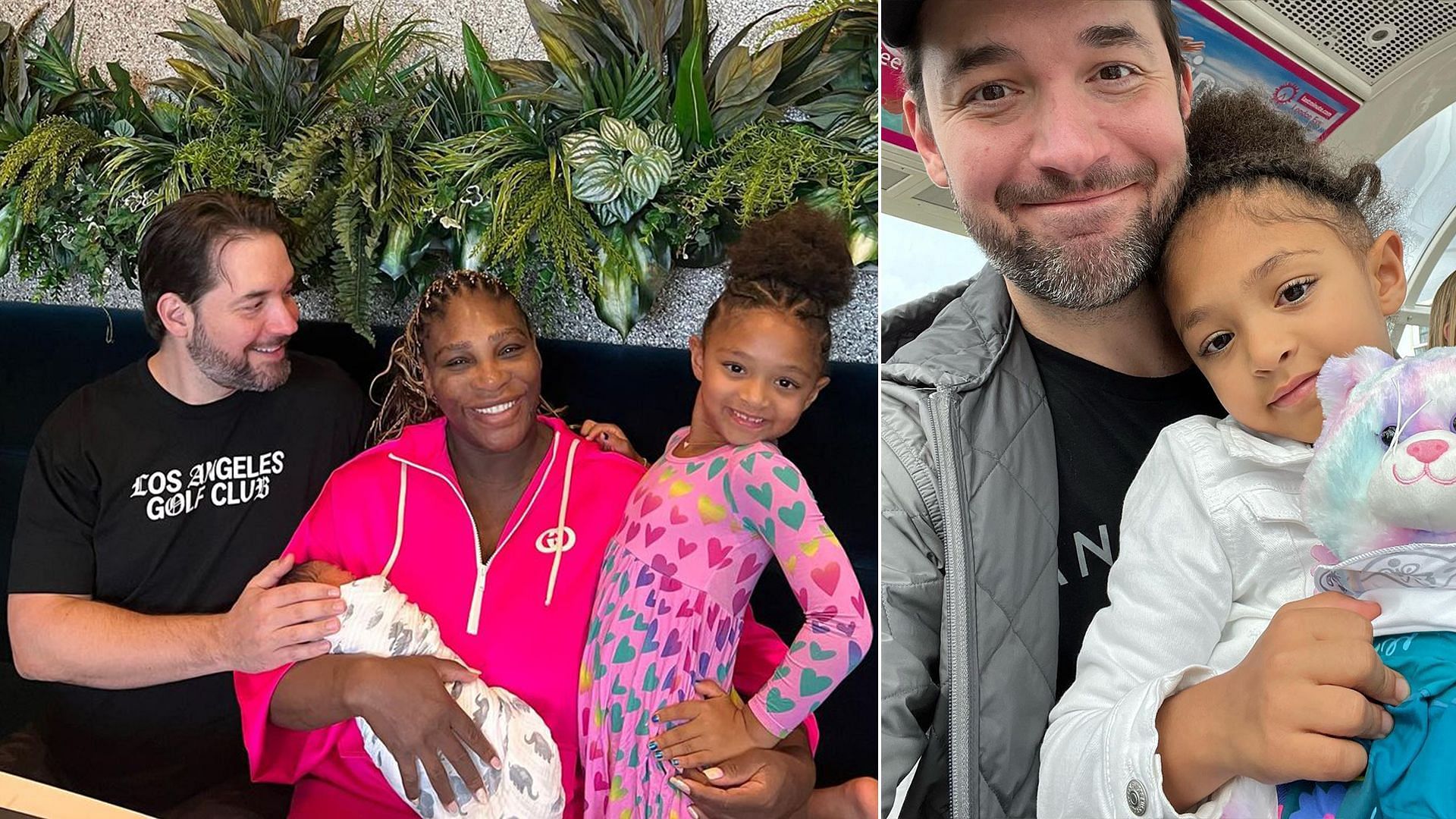 Alex Ohanian and Serena Williams with their daughters(L) and Ohanian with Olympia(R)