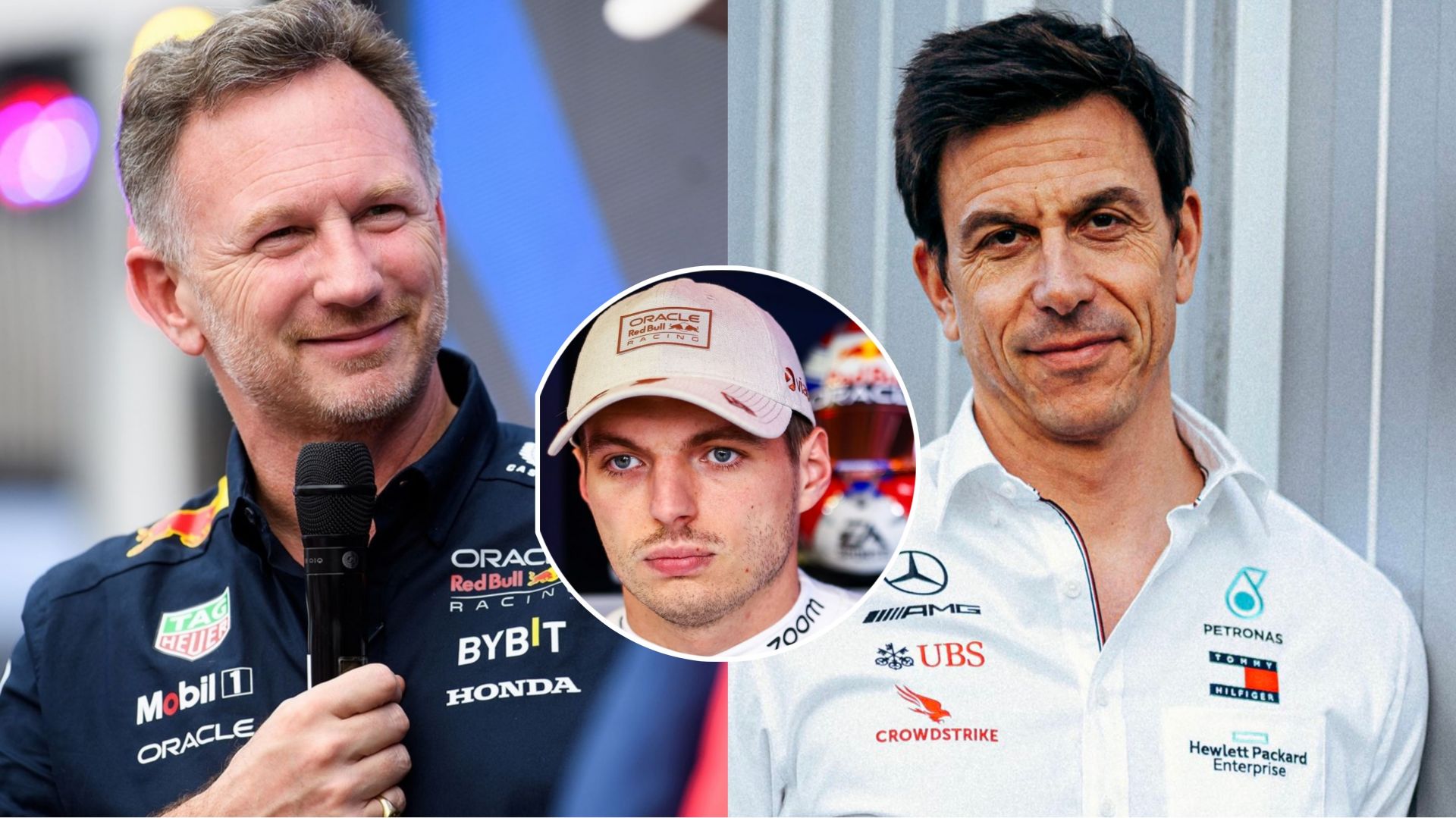 Christian Horner takes shots at Mercedes boss Toto Wolff amid Max Verstappen rumors (Image from @MercedesAMGF1, @christianhorner, and @maxverstappen1)