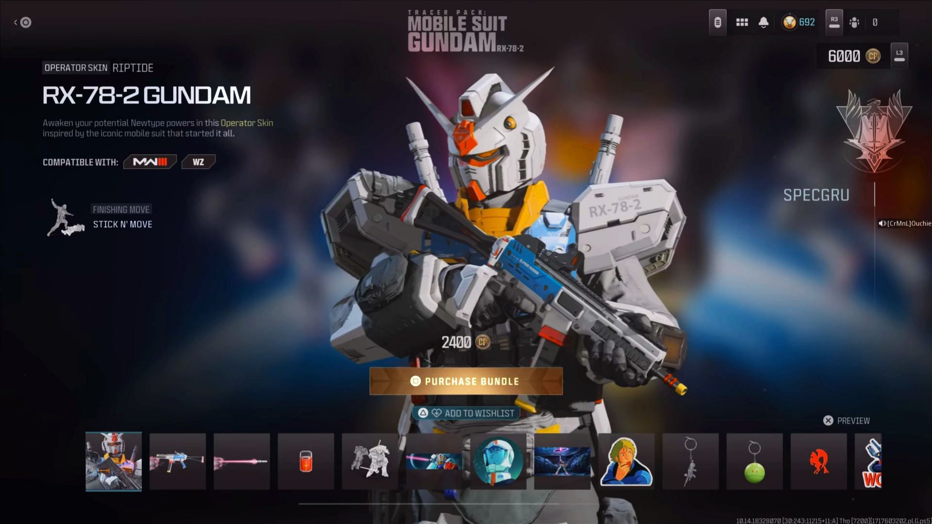 The Gundam RX-78-2 Tracer Pack (Image via Activision)