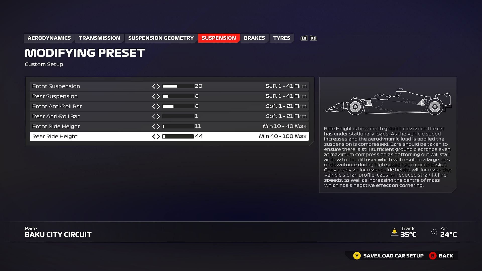 Best F1 24 recommended Suspension setting for Baku City Circuit (Image via EA Sports)