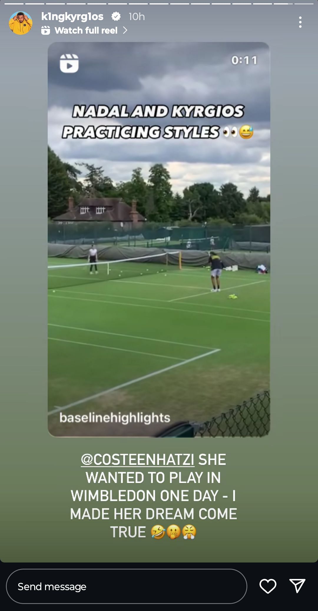 Nick Kyrgios Instagram story: ( Source: https://www.instagram.com/k1ngkyrg1os/)