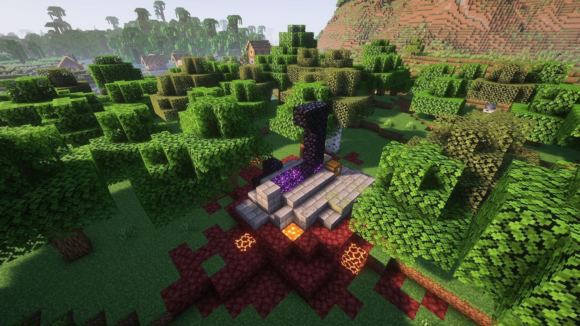 A ruined portal in a forest (Image via Mojang)