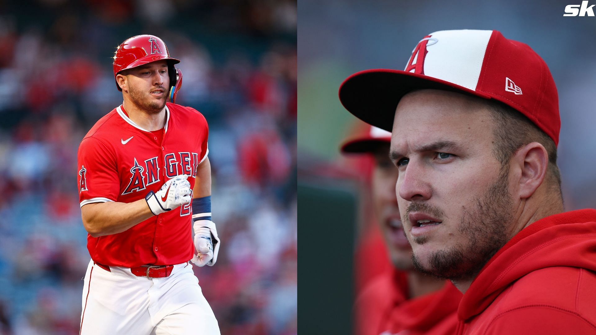 Mike Trout of the Los Angeles Angels in the dugout during the game against the San Diego Padres at Angel Stadium of Anaheim (Source: Getty)