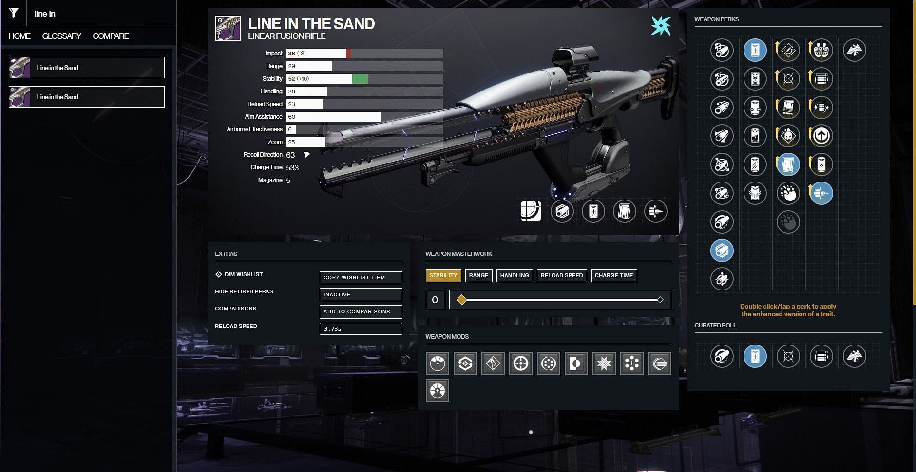 Line in the Sand PvE god roll in Destiny 2 (Image via D2Gunsmith)