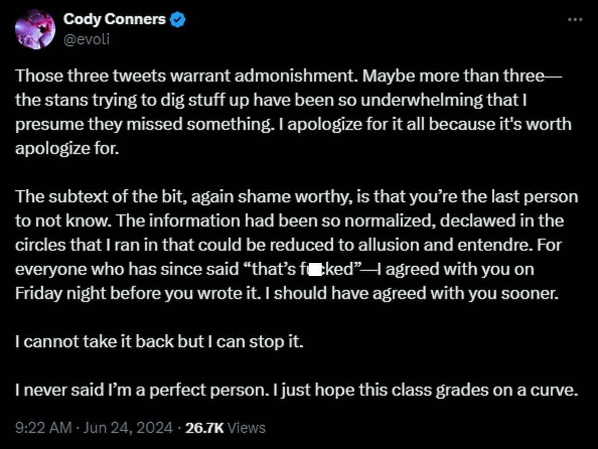 Cody Conners responds to recent criticism (Image via X)