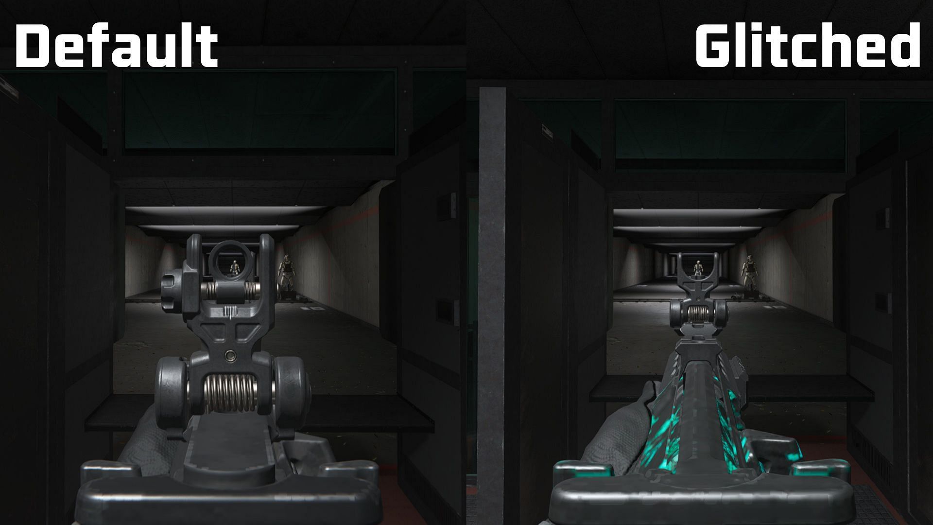 AMR9&#039;s default and glitched iron sight compared in Warzone (Images via Activision)