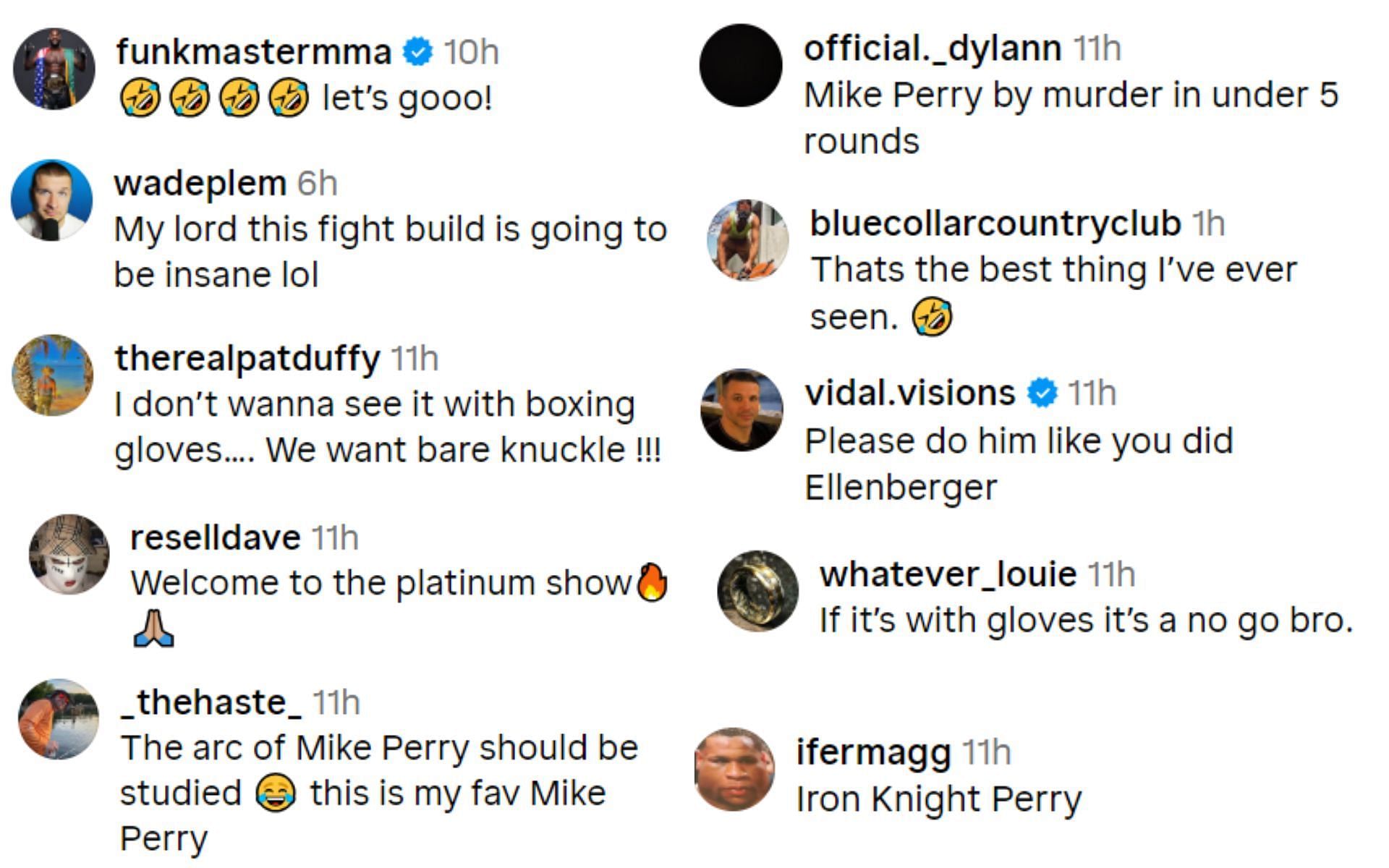 Screenshots of reactions