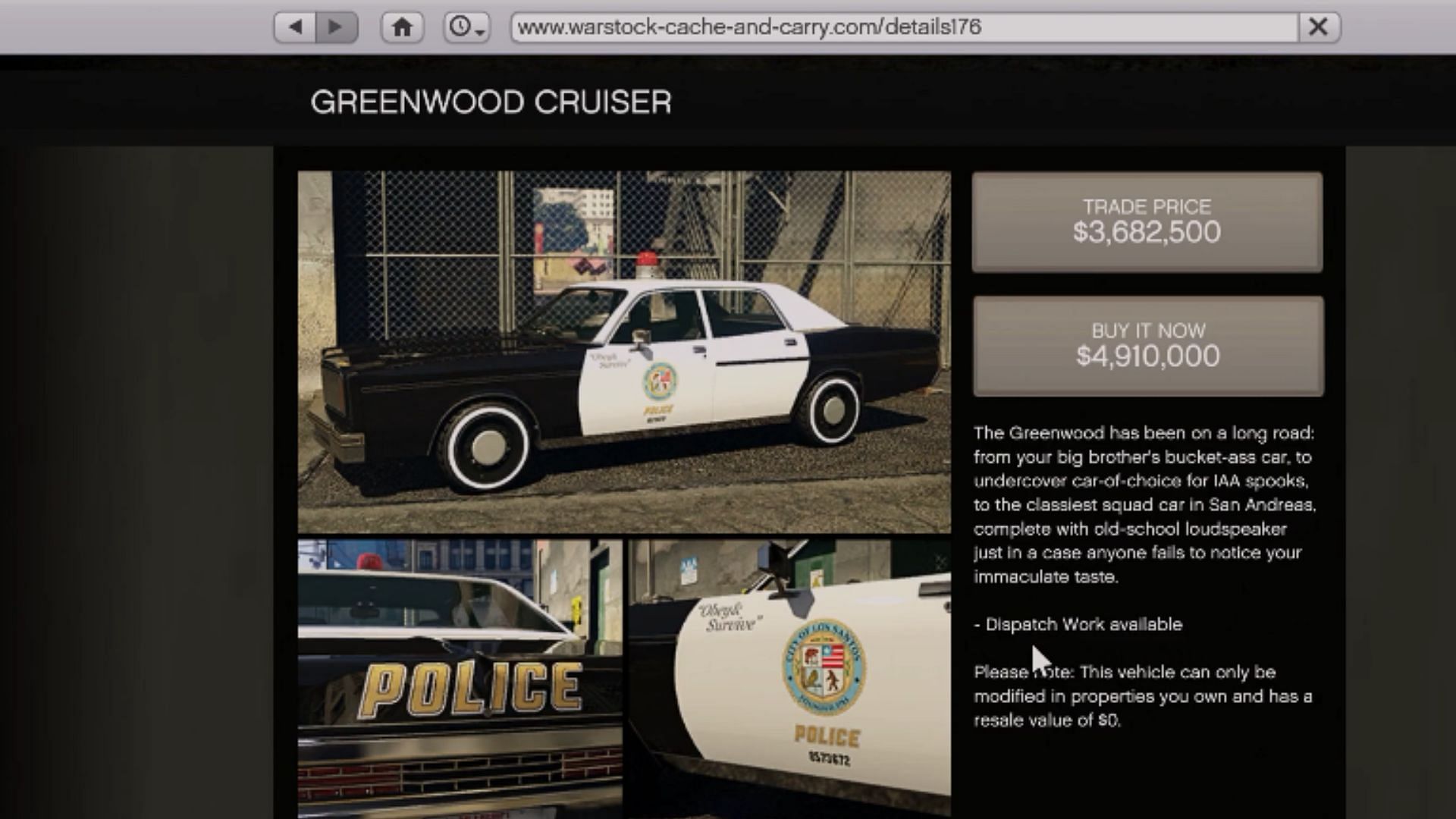 Look for this Dispatch Work available tag before buying a cop car (Image via YouTube/Gamers Heroes)