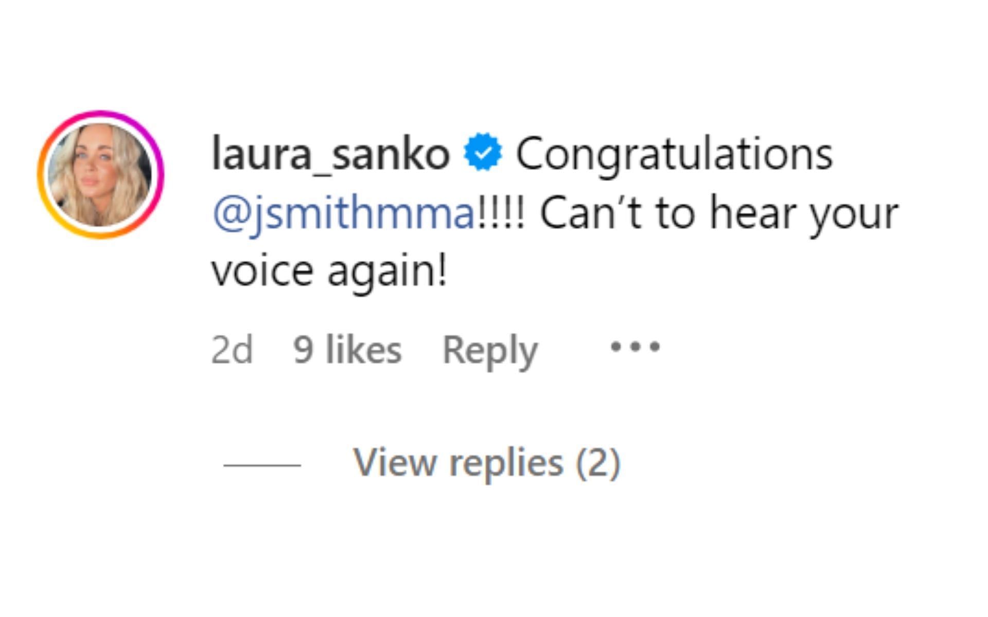 Laura Sanko&#039;s comment on Jimmy Smith&#039;s announcement [Image credit: @mmafighting on Instagram]