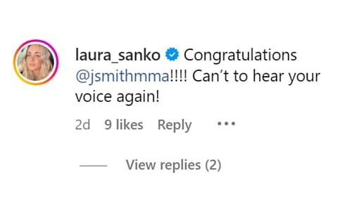 Laura Sanko's comment on Jimmy Smith's announcement [Image credit: @mmafighting on Instagram]