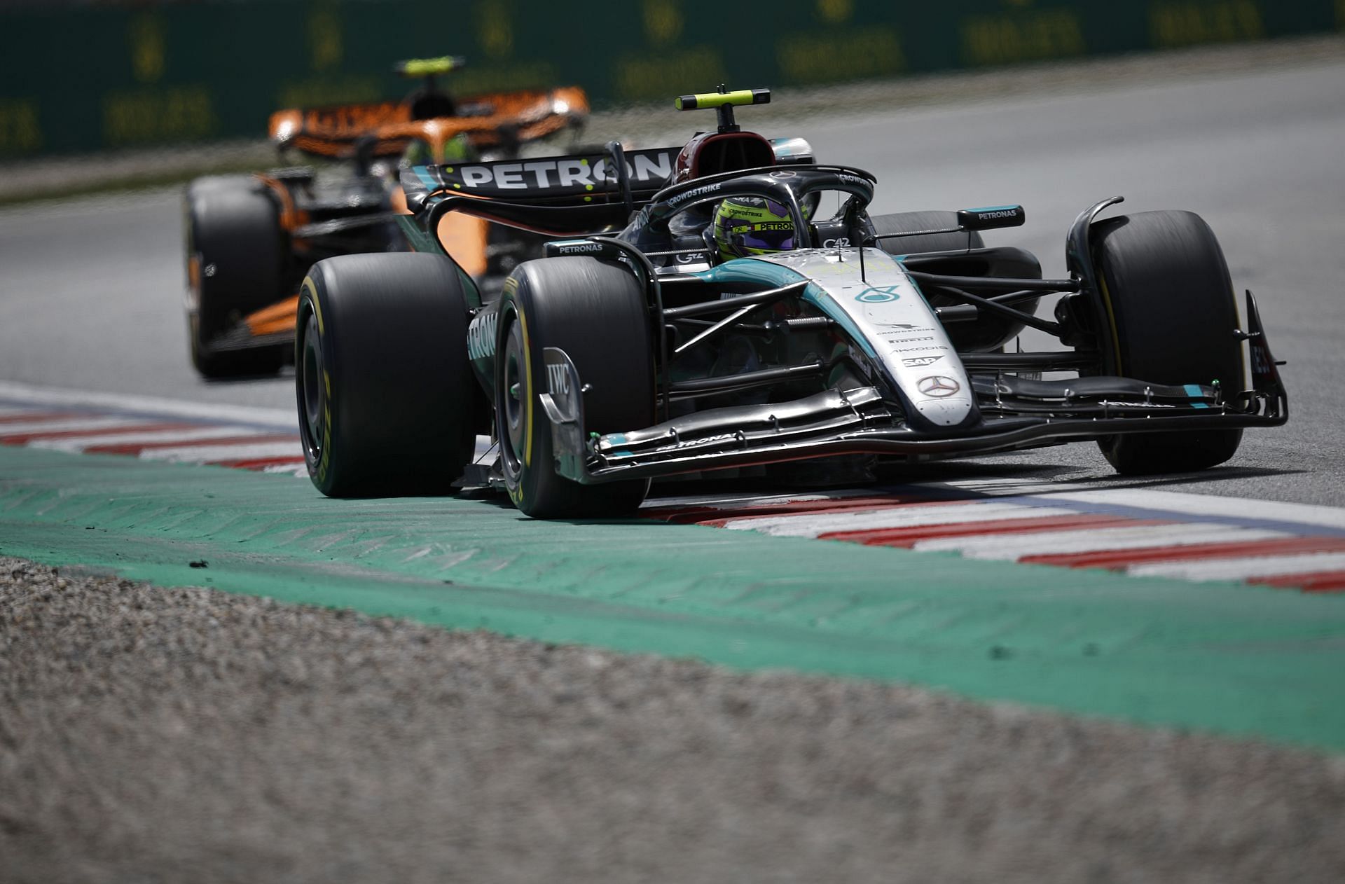 Lewis Hamilton of Great Britain driving the (44) Mercedes AMG Petronas F1 Team W15 on track during the F1 Grand Prix of Spain at Circuit de Barcelona-Catalunya on June 23, 2024 in Barcelona, Spain. (Photo by Chris Graythen/Getty Images)