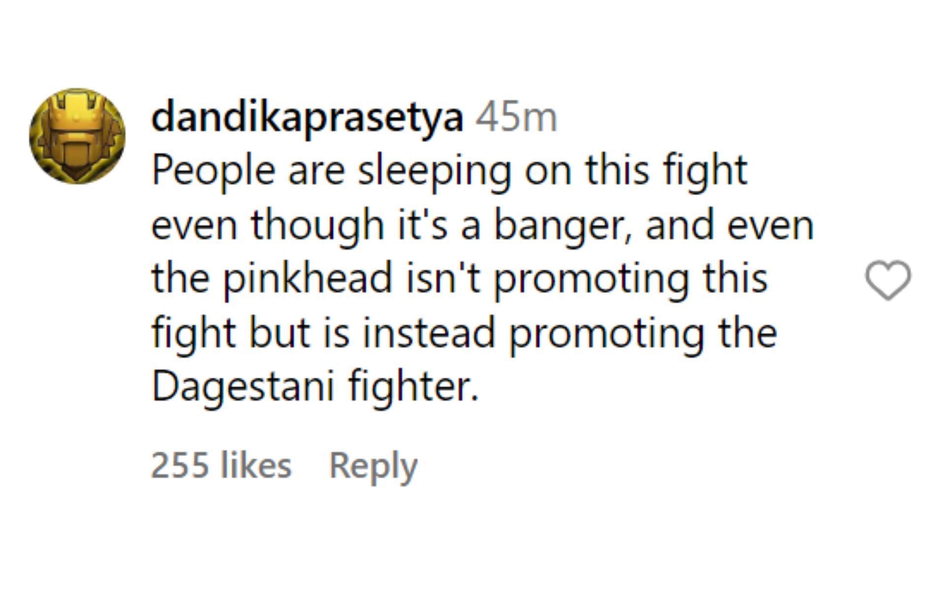 Fan comment on Pavlovich&#039;s photos. [Image credit: @espnMMA on Instagram]