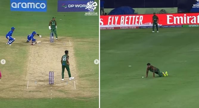 [Watch] Comedy of errors as Rishad Hossain misses easy run out after 2 batters stranded at same end twice in AFG vs BAN 2024 T20 World Cup match