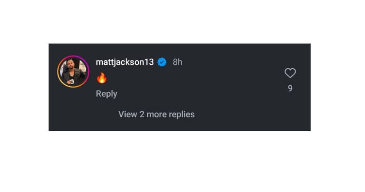 Matt Jackson's comment on the Instagram post about Balor. (Image source: Mache's Instagram)