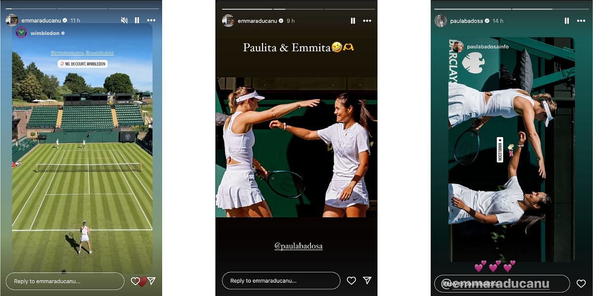 @emmaraducanu and @paulabadosa Instagram stories