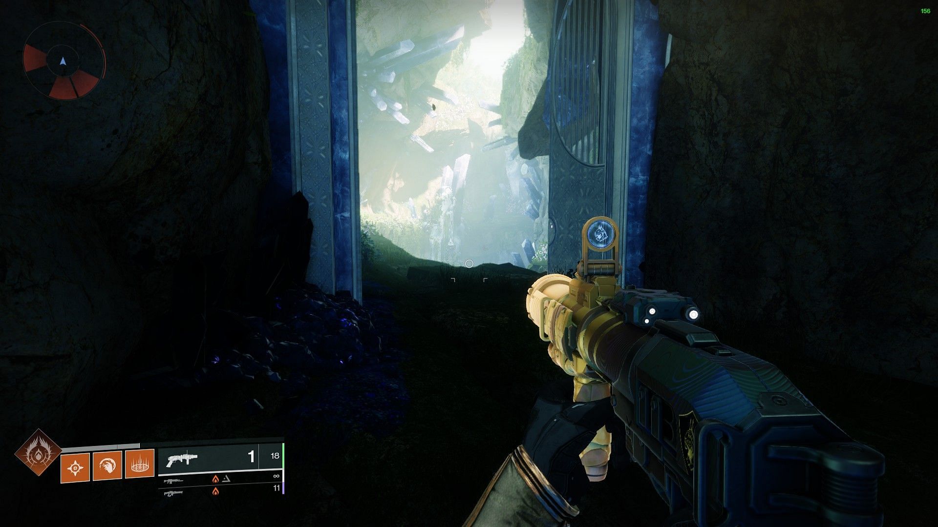 A door that leads to a room with blue crystals in Pale Heart of Destiny 2 (Image via Bungie)