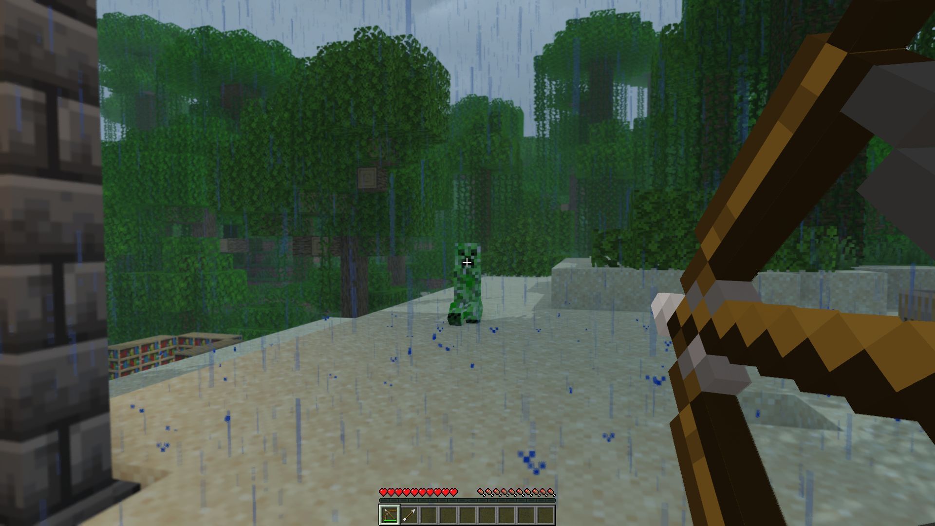 A player attacking a creeper with a bow (Image via Mojang)