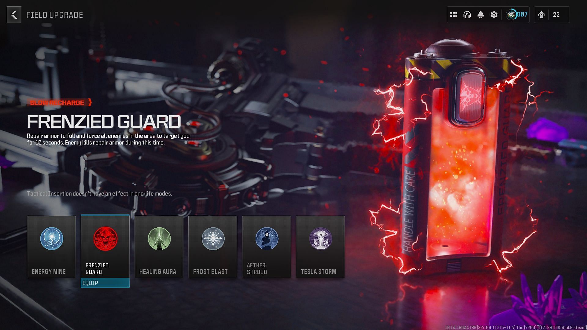 Equipping the Frenzied Guard Field Upgrade in Modern Warfare 3 Zombies (Image via Activision)