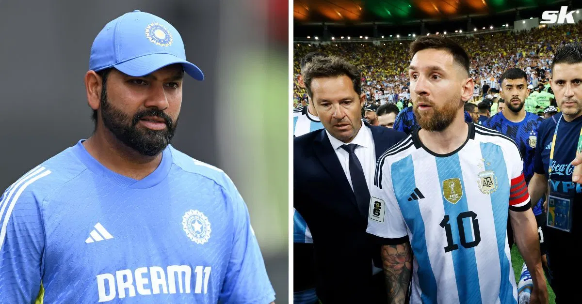 A picture of Lionel Messi watching Rohit Sharma