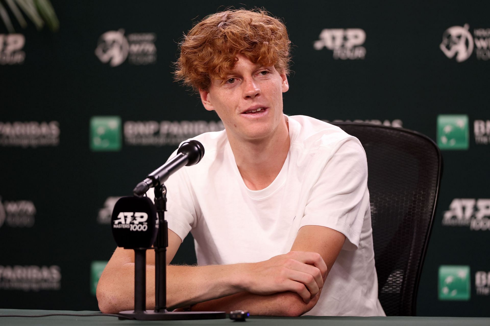 Jannik Sinner speaks during the BNP Paribas Open 2024