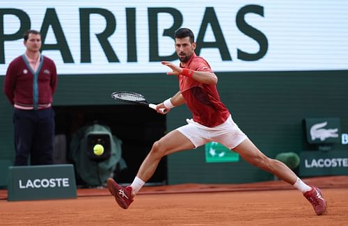 Novak Djokovic in action at the 2024 French Open