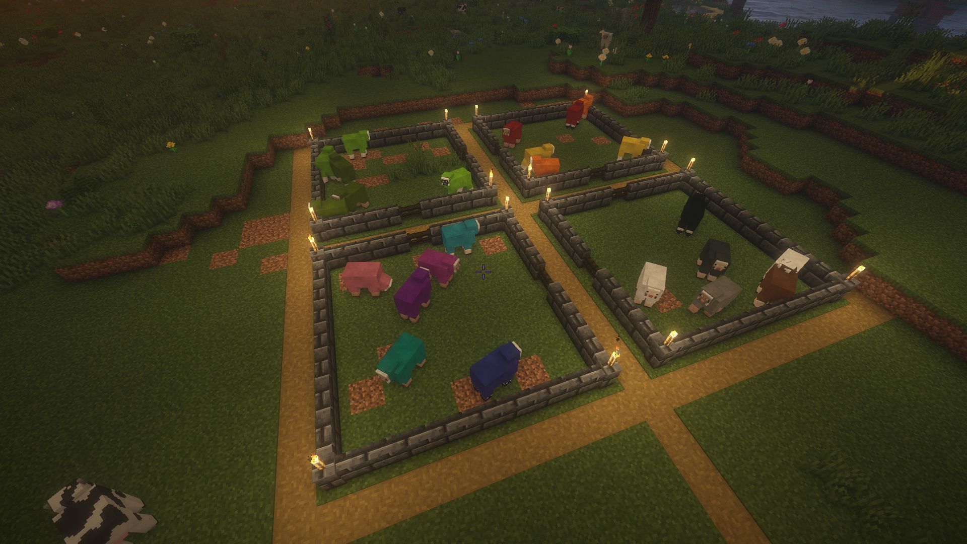 An example of a simple sheep farm (Image via Mojang)