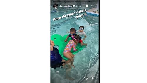 Damian Lillard's Instagram story shows his twins having fun in the swimming pool. [photo: Lillard IG]