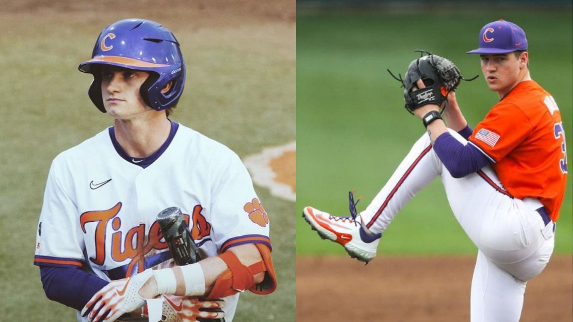 From left to right: Clemson Tigers infielder Nolan Nawrocki and pitcher Billy Barlow (Image Sources: Nolan Nawrocki - https://www.instagram.com/p/C1VCsKgOeAP/?img_index=3 / Billy Barlow - https://www.instagram.com/p/C3jJUpSMSDe/?img_index=1)